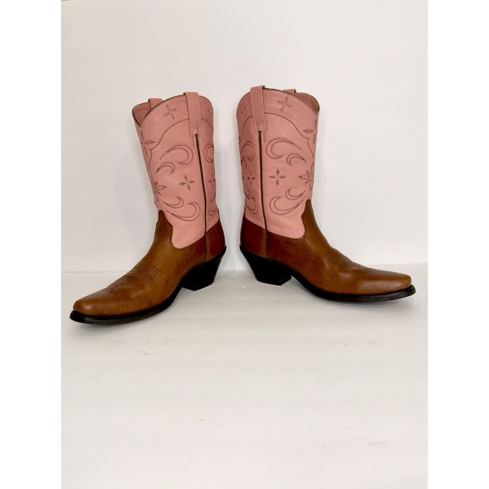 Ariat Women's 9B Brown Pink Leather Snip-Toe Cowboy Boots Cowgirl Excellent